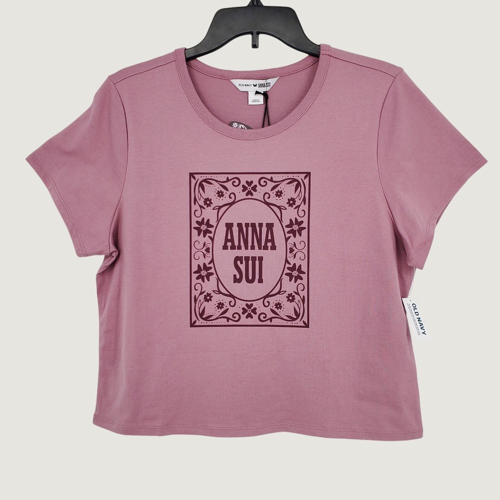 Old Navy x Anna Sui Graphic Boxy Cropped T-Shirt Womens‎ L Rose Pink 100% Cotton